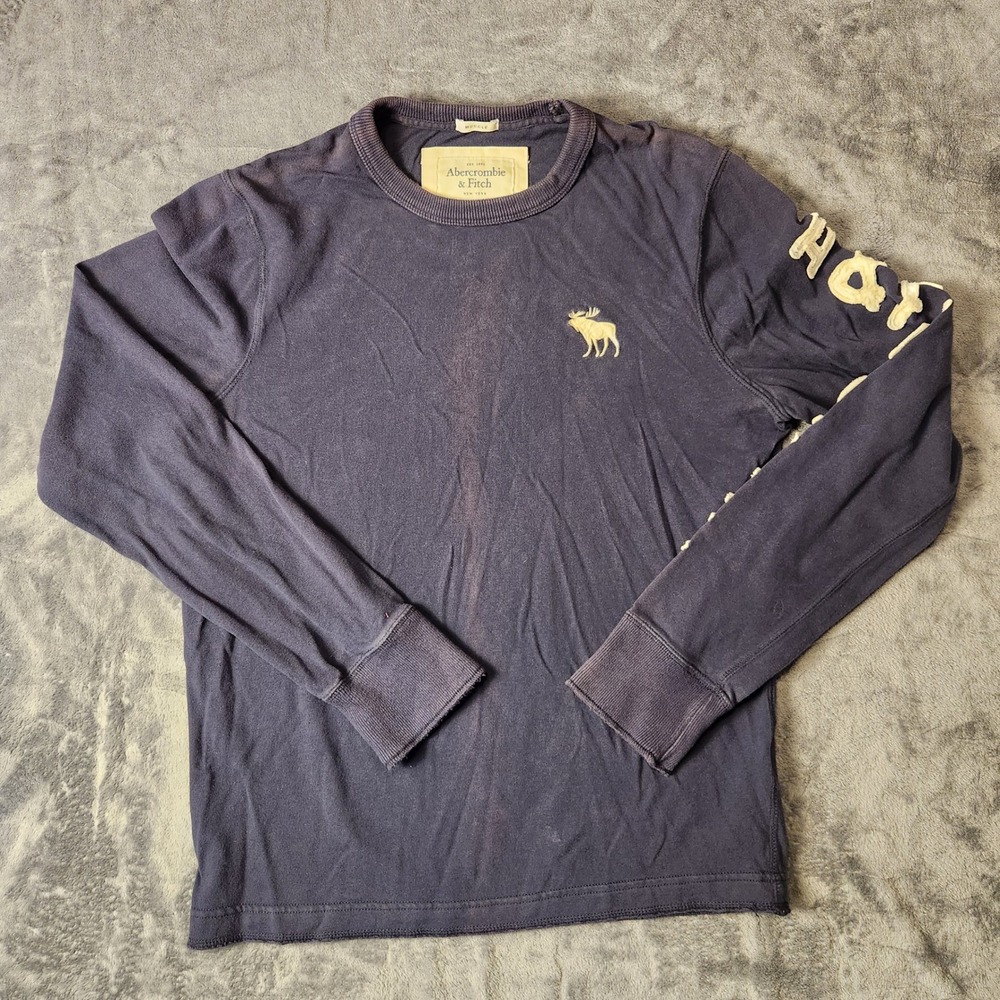 Abercrombie & Fitch Mens Muscle Fit Long Sleeve Tee Navy Blue Logo Size M